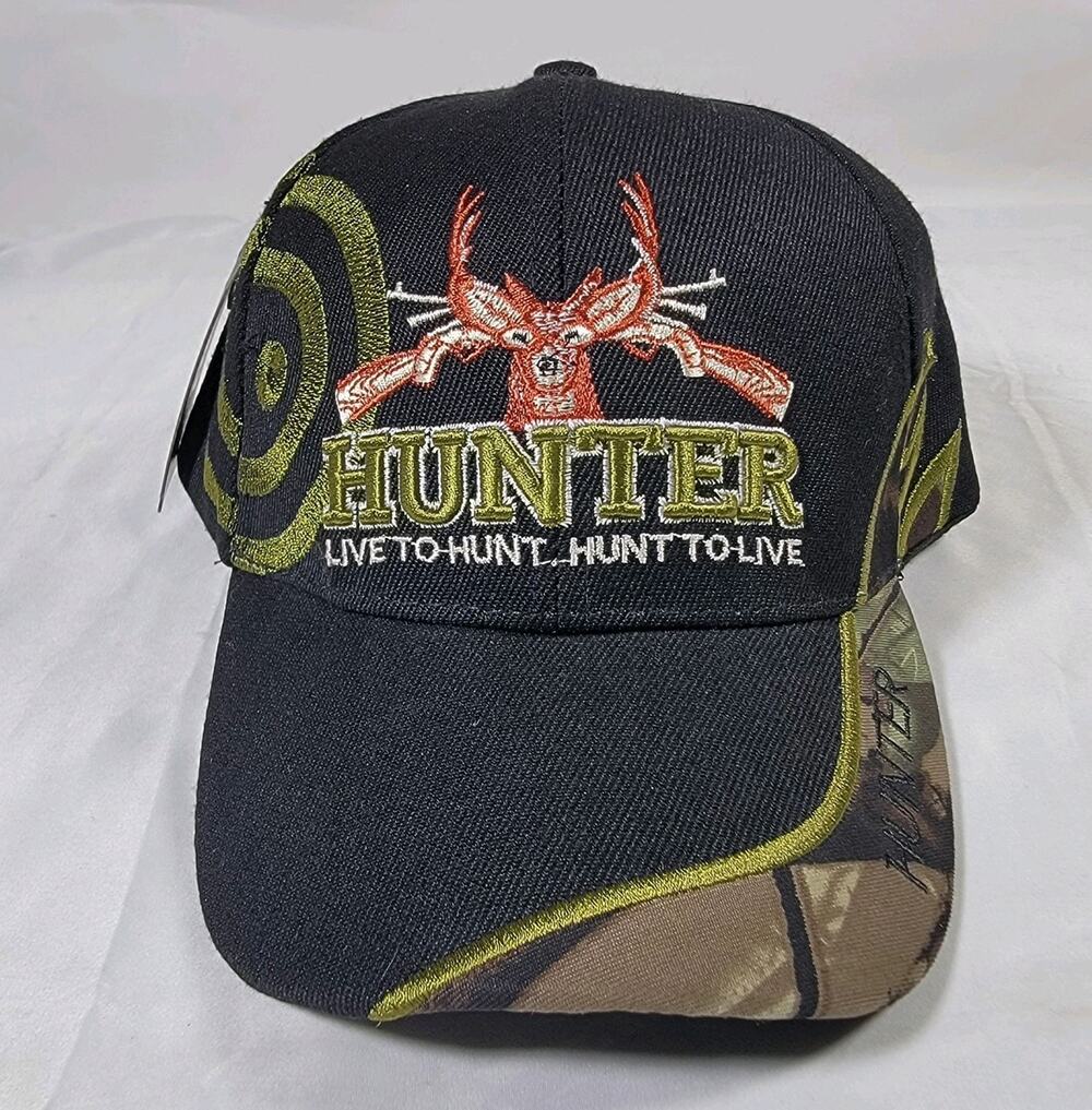 Hunter Hunting Black Camo Deer Rifle Target Embroidered Baseball Hat Cap Rip